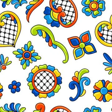 Mexican talavera seamless pattern. Decorative background with ornamental flowers Stock Illustration