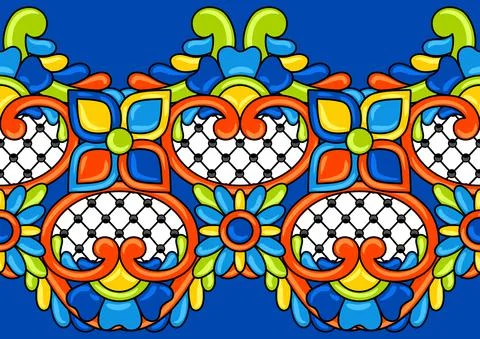 Mexican talavera seamless pattern. Decorative background with ornamental flowers Stock Illustration