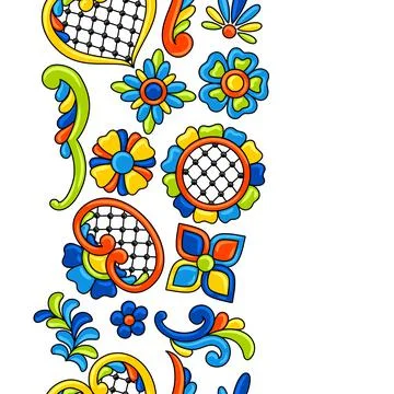 Mexican talavera seamless pattern. Decorative background with ornamental flowers イラスト素材
