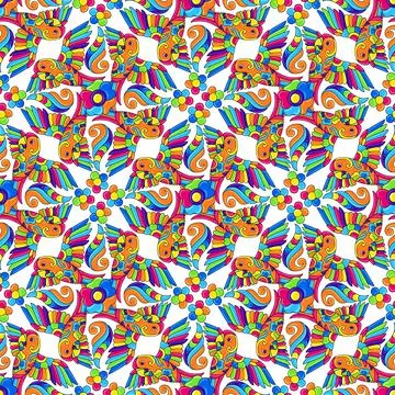 Mexican talavera seamless pattern with tropical parrots. Traditional decorative Illustrazione stock
