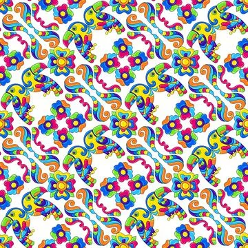 Mexican talavera seamless pattern with tropical toucans. Traditional decorative 스톡 일러스트