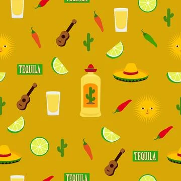 Mexican tequila background. Seamless pattern. Vector illustration. Stock Illustration