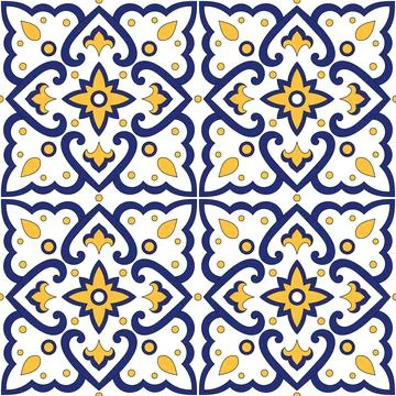 Mexican tile pattern vector seamless with ornaments Stock Illustration