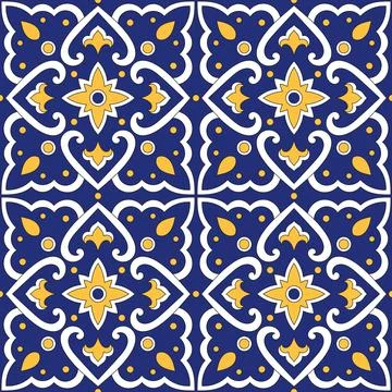 Mexican tile pattern vector seamless with blue ornaments Stock Illustration