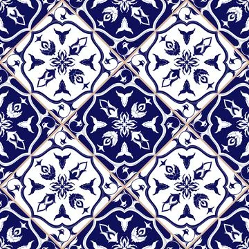 Mexican tile pattern vector seamless with floral ornaments Stock Illustration