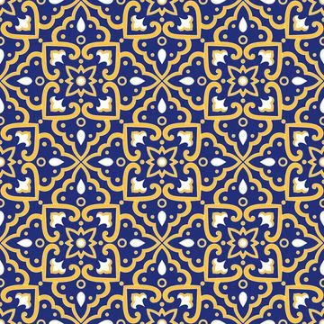 Mexican tile pattern vector seamless with blue ornaments Stock Illustration