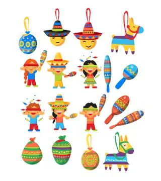 Mexican Trditional Fiesta Elements Collection Illustrazione stock