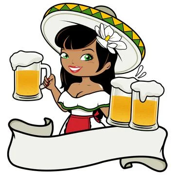 Mexican waitress serving beer. Vector illustration Stock Illustration