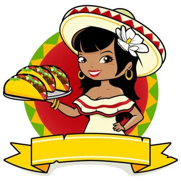 Mexican waitress serving tacos. Vector illustration Stock Illustration
