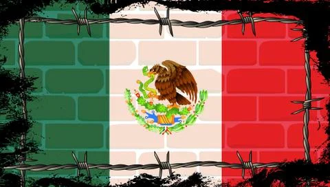 Mexican Wall And Barbed Wire Stock Illustration