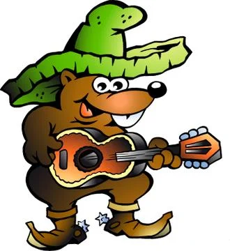 Mexican wallaby playing guitar Stock Illustration