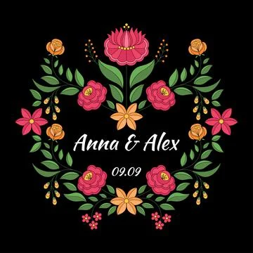 Mexican wedding save the date card template vector. Hungarian folk pattern Stock Illustration