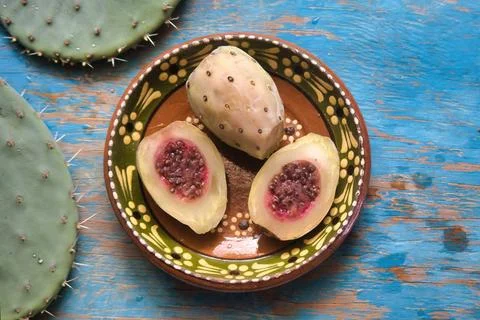 Mexican xoconostles texture with blue background Stock Photos