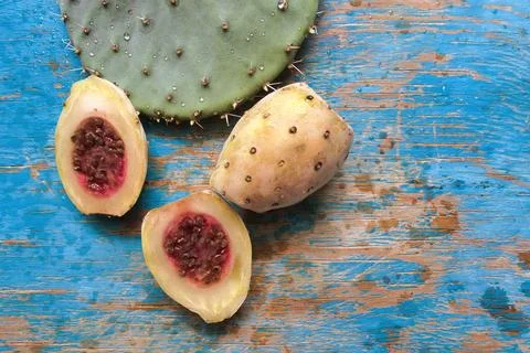 Mexican xoconostles texture with blue background Stock Photos