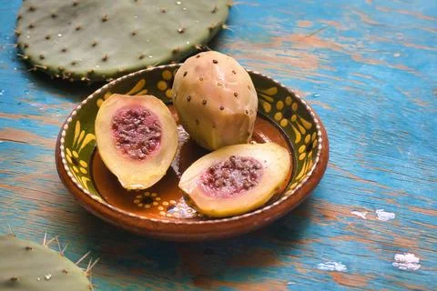 Mexican xoconostles texture with blue background Stock Photos