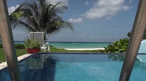 MEXICO-099 INFINITY POOL SLOW ZOOM TO OCEAN Stock Footage 10607996