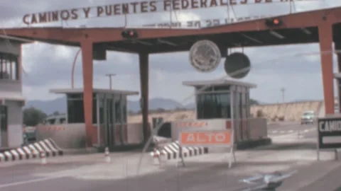 Mexico - 1964: approach point of view border check point in sixties Mexico Stock Footage 204062925