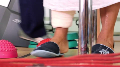 Mexico, 2014: CLOSE UP-HANDHELD SHOT. Feet exercises in a rehab clinic. Stock Footage 42740375