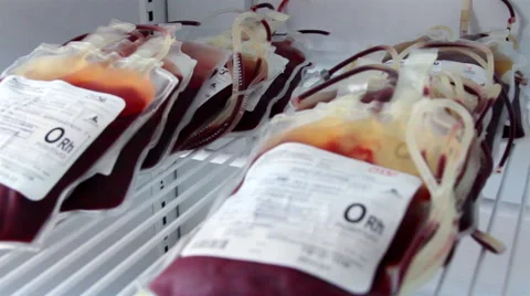 Mexico, 2014: CLOSE UP-HANDHELD SHOT. Blood bags in a refrigerator. Stock Footage 44974186