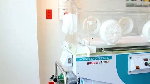 Mexico, 2014: FULL SHOT-PAN RIGHT. Incubators in a neonatology room. Stock Footage 44995581