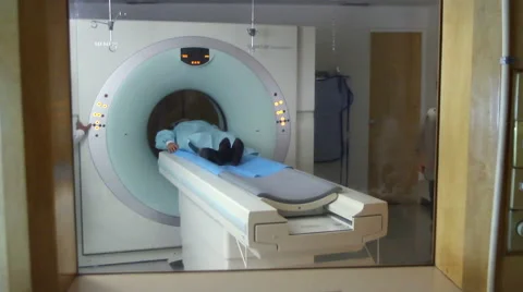 Mexico, 2014: FULL SHOT. PET-CT working, the image is showed in a monitor. Stock Footage 44981532