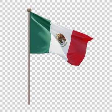 Mexico 3d illustration flag on pole. Wood flagpole Stock Illustration