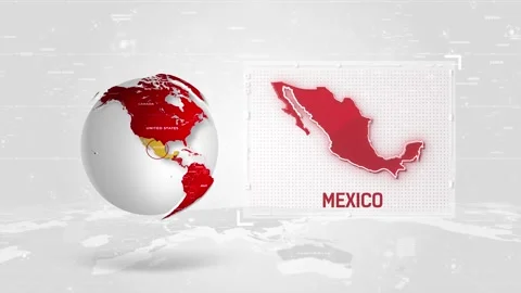 Mexico 4K Tech Map Beside Globe On White Background. Stock Footage 341009027