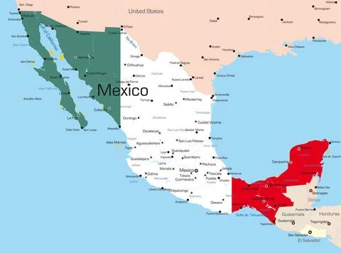 Mexico Abstract vector color map of Mexico country colored by national fla... Stock Photos