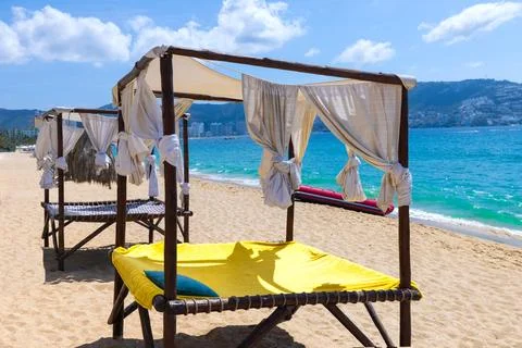 Mexico, Acapulco resort beaches and scenic ocean views near Zona Dorada Golden Stock Photos
