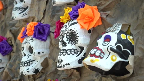 Mexico, Altar of the dead, with skull figures about the day of the dead. Stock-Footage 166533769