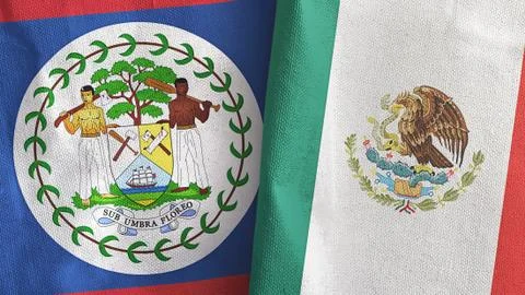 Mexico and Belize two flags textile cloth 3D rendering Stock Illustration