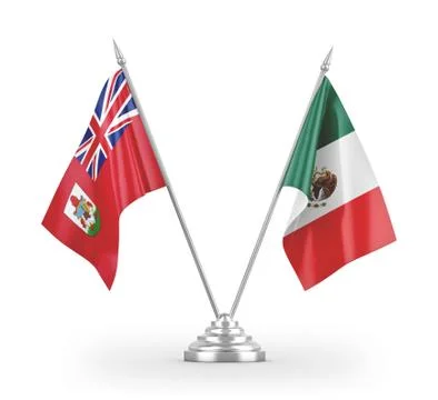 Mexico and Bermuda table flags isolated on white 3D rendering Stock Illustration