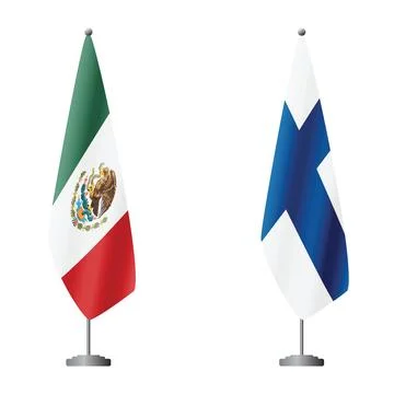 Mexico and Finland flags on flagpoles for official ceremonies and meetings Stockillustratie