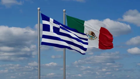 Mexico and Greece two flags Stock Footage 281641942