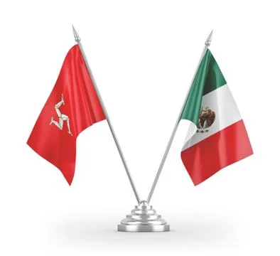Mexico and Isle of Mann table flags isolated on white 3D rendering Stock Illustration