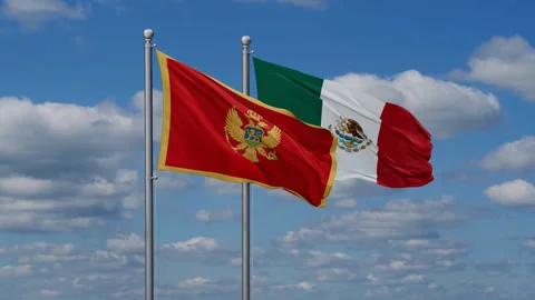 Mexico and Montenegro two flags Stock Footage 288148021