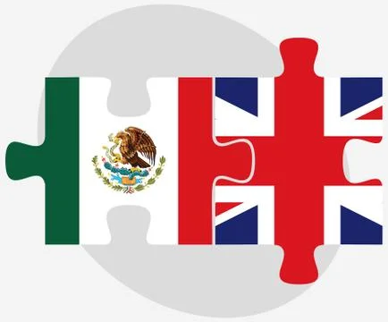 Mexico and United Kingdom Flags in puzzle Stock Illustration