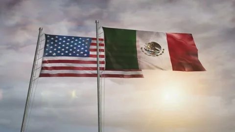 Mexico and USA waving flags Stock Footage 303996450