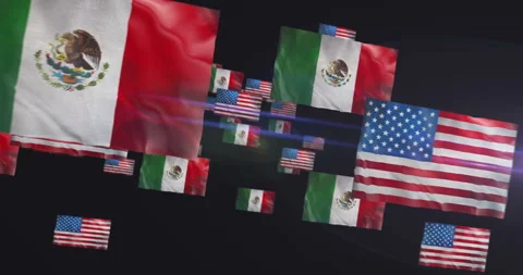 Mexico and USA waving flags seamless loop Video stock 303996785