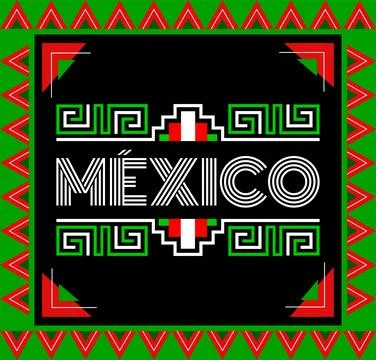 Mexico Aztec Maya lines elements design flag colors Stock Illustration