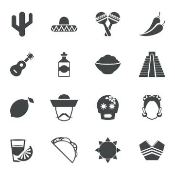 Mexico black icons set Illustrazione stock