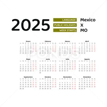 Mexico Calendar 2025. Week starts from Monday. Vector graphic design