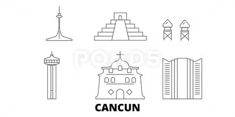 Mexico, Cancun line travel skyline set. Mexico, Cancun outline city ...