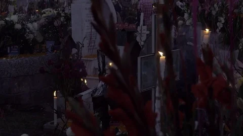 Mexico cemetery during "dia de los muertos", movement to the right. Stock Footage
