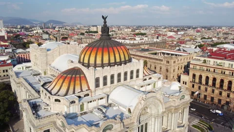 Mexico City: Aerial view of marble building Palacio de Bellas Artes, art museum Stock-Footage 166344134