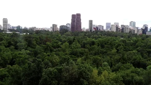 Mexico City, Bosque de Chapultepec park in foreground Stock Footage 78108875