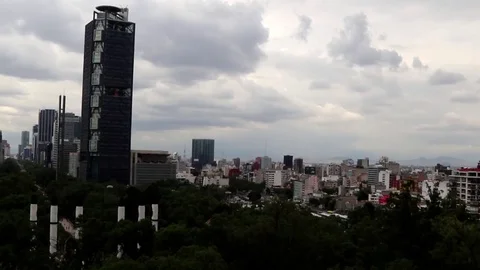 Mexico City, Bosque de Chapultepec park in foreground, Pan Stock Footage 78108920