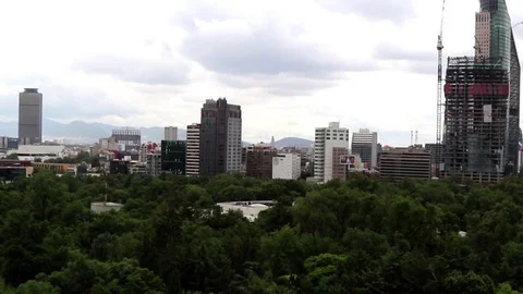 Mexico City, Bosque de Chapultepec park in foreground, PAN left Stock Footage 78108931