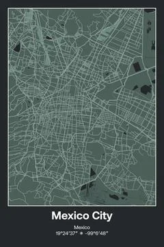 Mexico City, Mexico - vector map of city in Dark gray, Gray, Green, gray-green c Stock Illustration