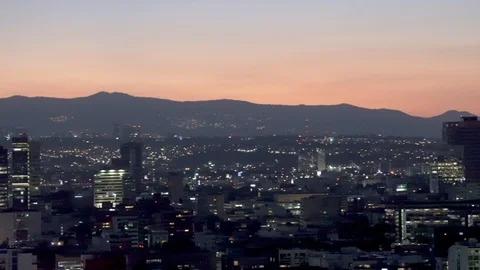 Mexico City Sunset - Panoramic View Stock Footage 90211407